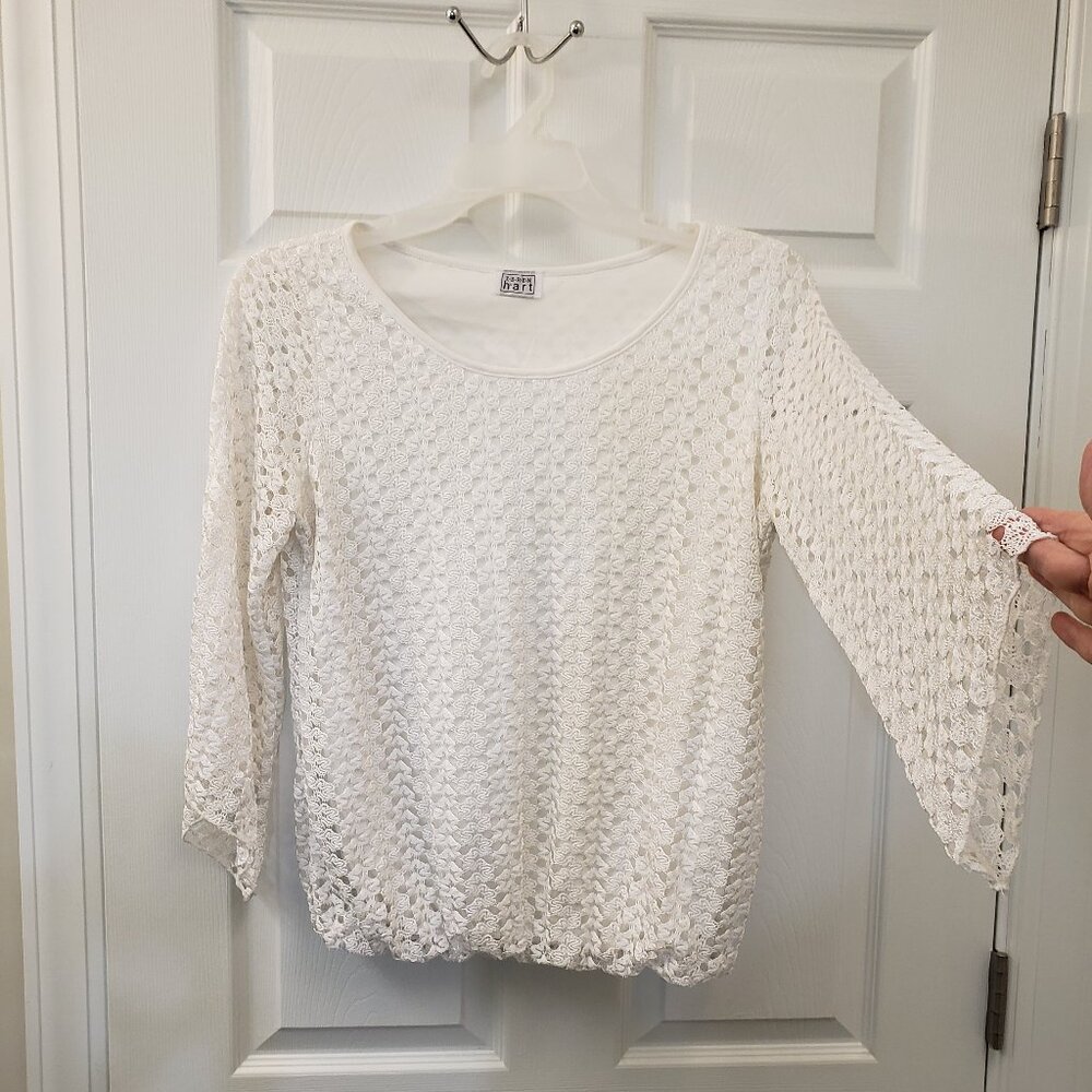 Karen Hart, white lined, bell sleeve, pull over, lightweight blouse, top, LG - Picture 1 of 8